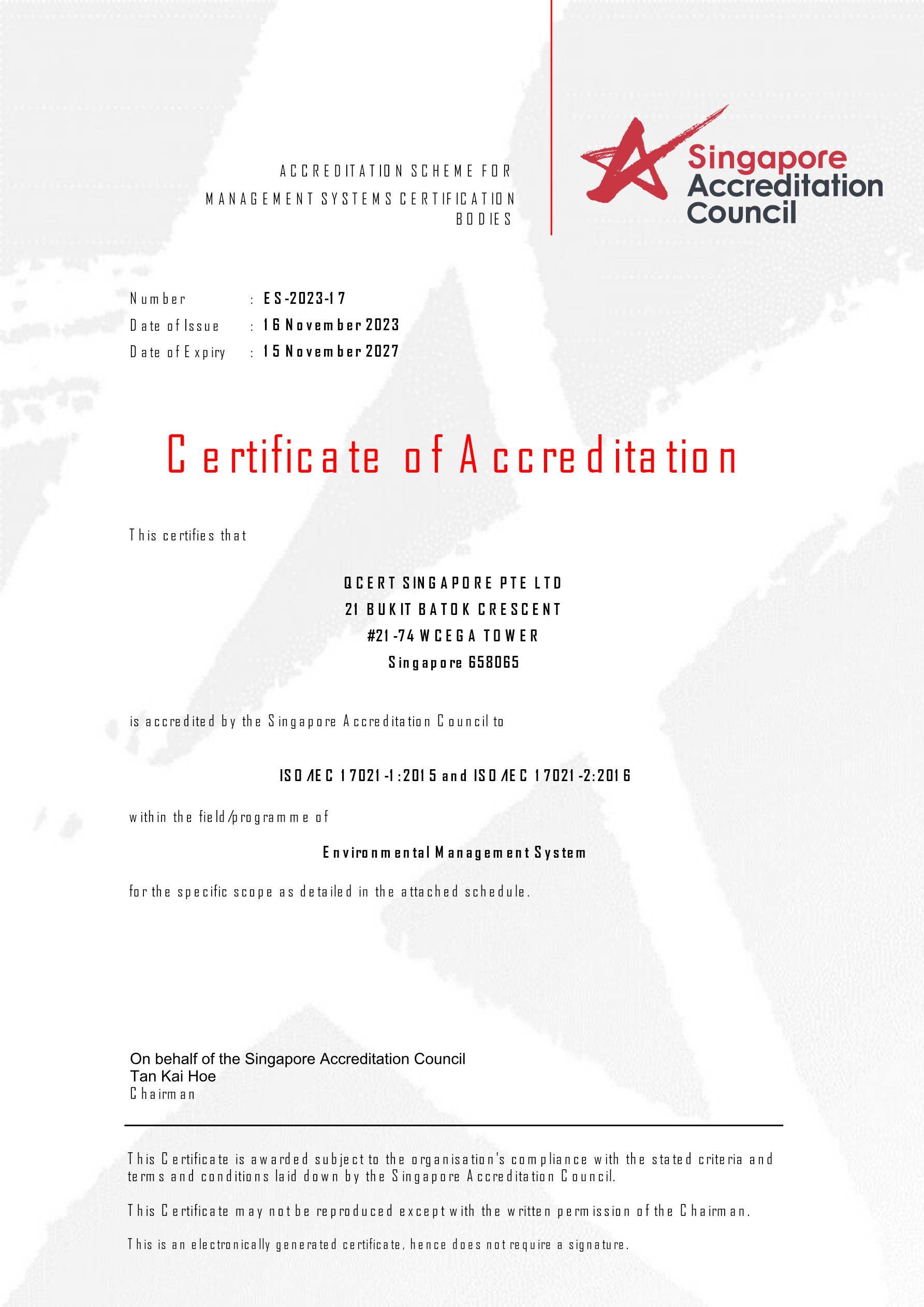 Sertifikat SAC — ISO 14001 (ES-2023-17)