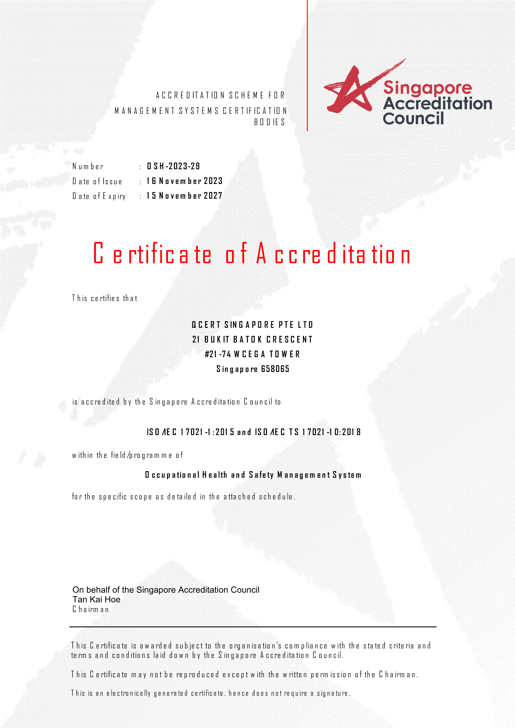 Sertifikat SAC — ISO 45001 (OSH-2023-29)